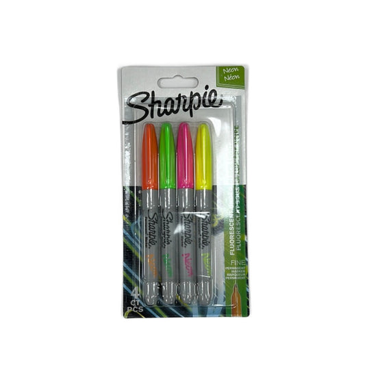 Sharpie Neon Permanent Markers, Fine Point, Assorted 4 Colors || اقلام شاربي ثابته الوان نيون فسفوريه