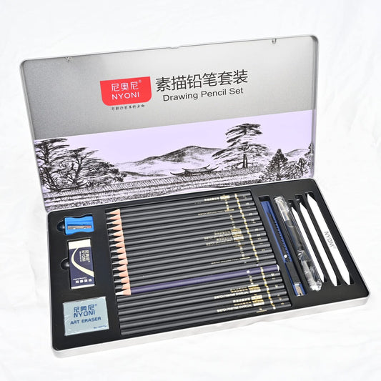 NYONI 30 pc art charcoal sketch pen set || اقلام سكتش و فحم طقم 30 قطعه