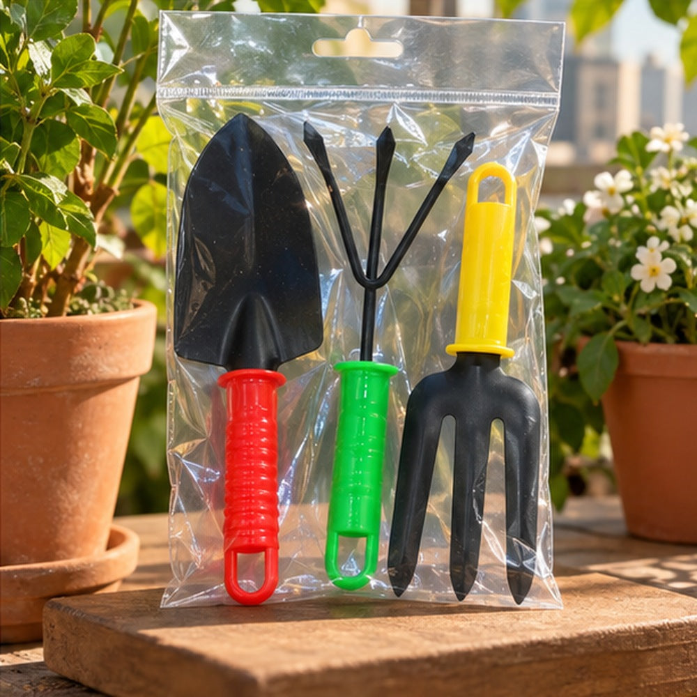 Mini Gardening Tools 3 Piece Set with Colorful Handles || طقم أدوات زراعة صغيرة 3 قطع بمقابض ملونة