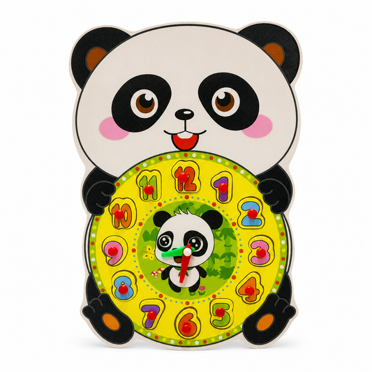 Wooden Panda Clock Puzzle 12 Pieces on a clean white background
