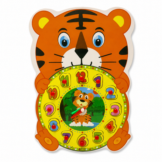Wooden Tiger Clock Puzzle 12 Pieces on a clean white background