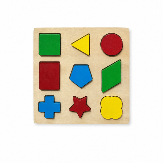 Wooden Geometric Shapes Puzzle 9 Pieces on a clean white background