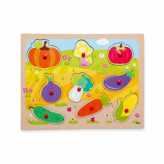 Wooden vegetables knob puzzle clean ecommerce image