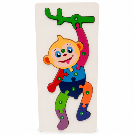 Wooden monkey puzzle 10 pieces clean ecommerce image