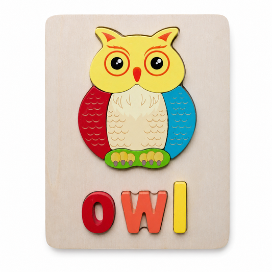 Wooden owl shape 8-piece puzzle on a clean white background