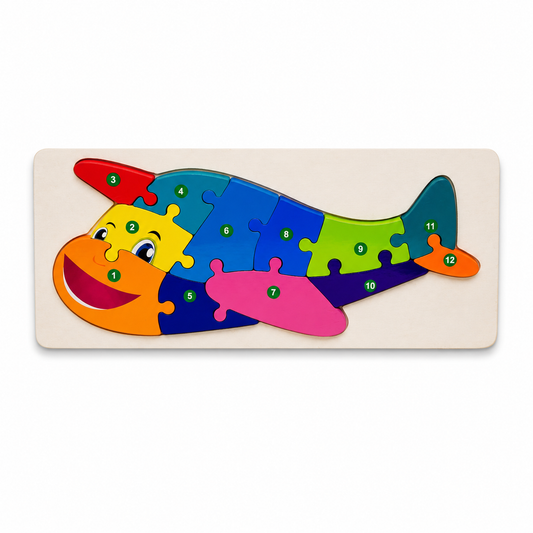 Wooden plane puzzle 12 pieces clean ecommerce image