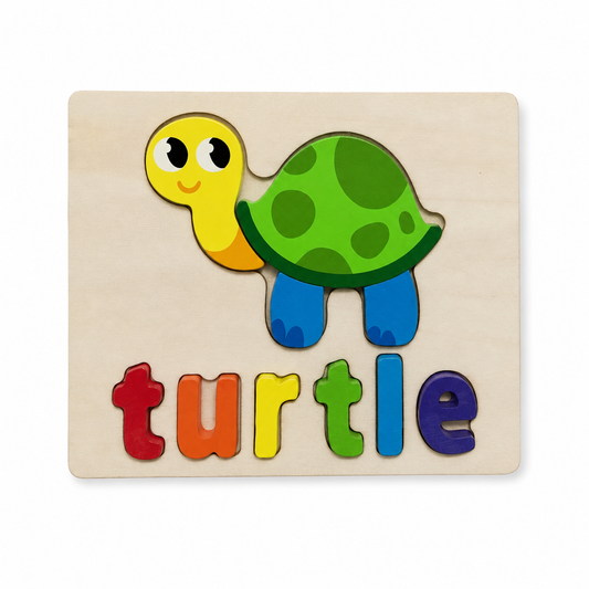 Wooden turtle spelling puzzle clean ecommerce image