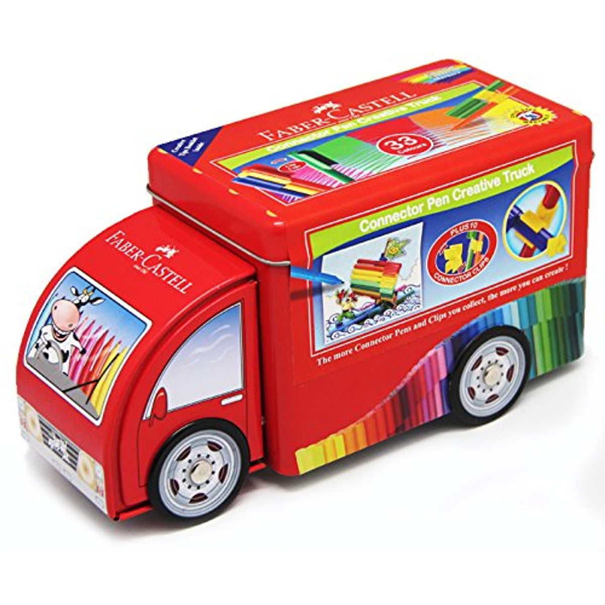 Faber Castell Truck Connector Pens 33 Pack || الوان كونكتر فيبر كاستل علبه حديد شكل عربه