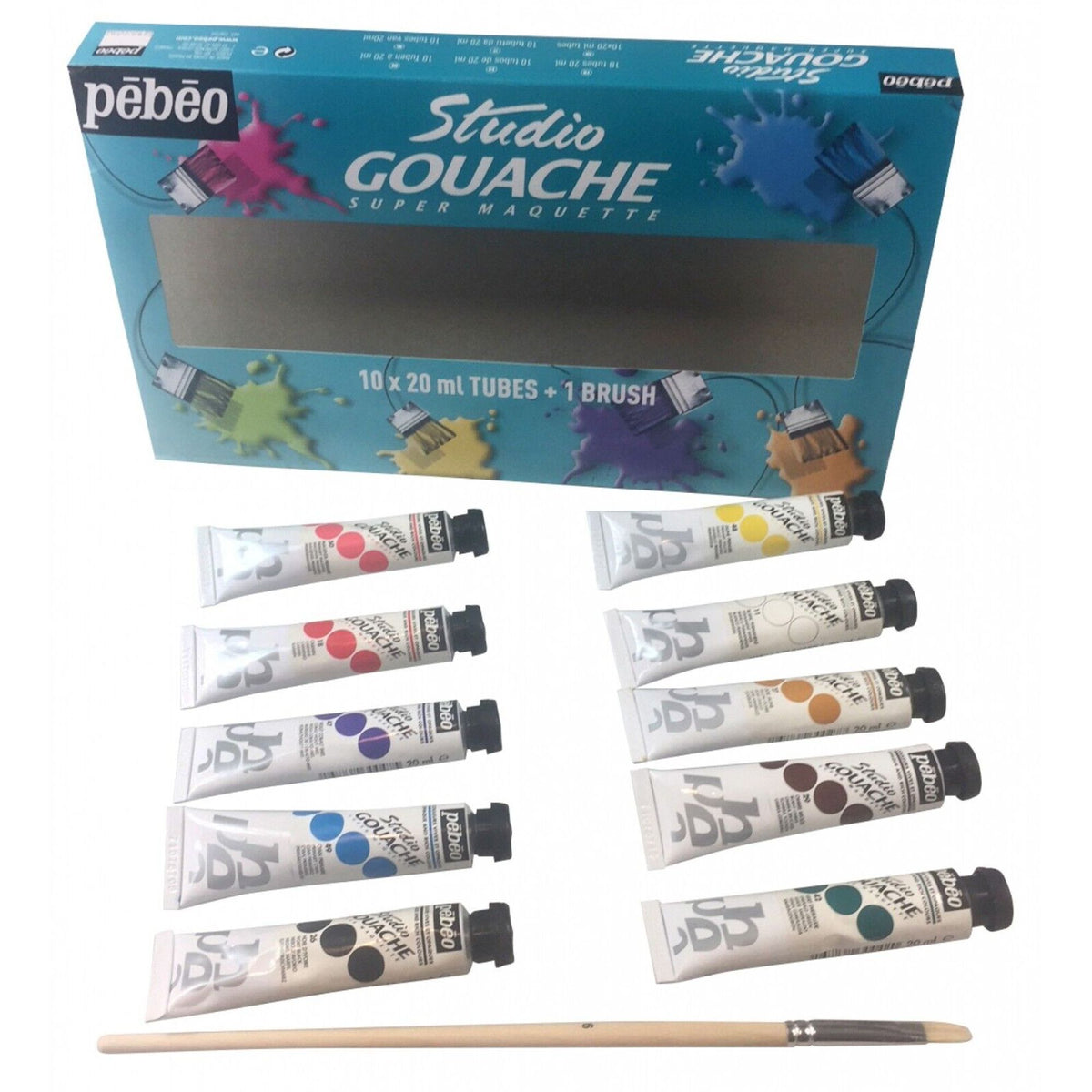 Pebeo Studio Gouache Paint Set 10 x 20ml || الوان قواش بيبيو 10 الوان + فرشاه