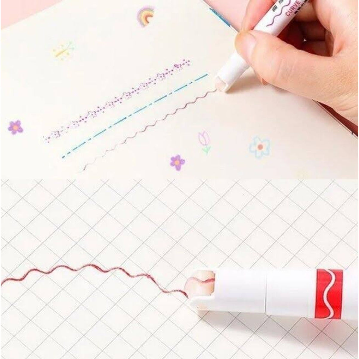 Line Shaped Curved Highlighter || قلم تخطيط ملون بزخارف