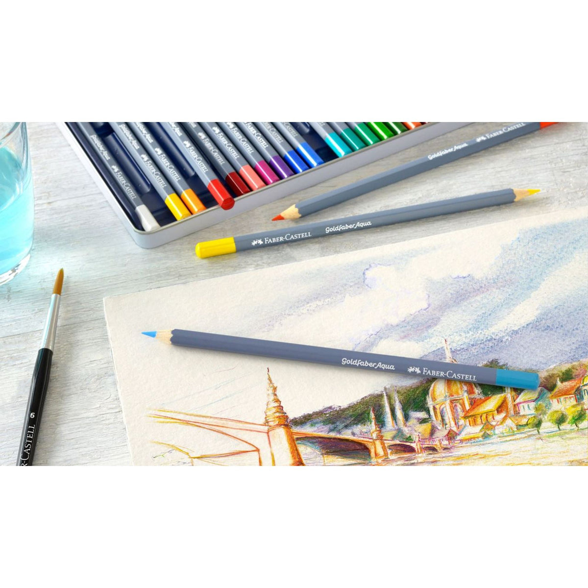 Faber Castell Goldfaber Aqua Watercolour Pencil Set of 12 || الوان خشبية فيبر كاستل قولد فيبر اكوا مائيه