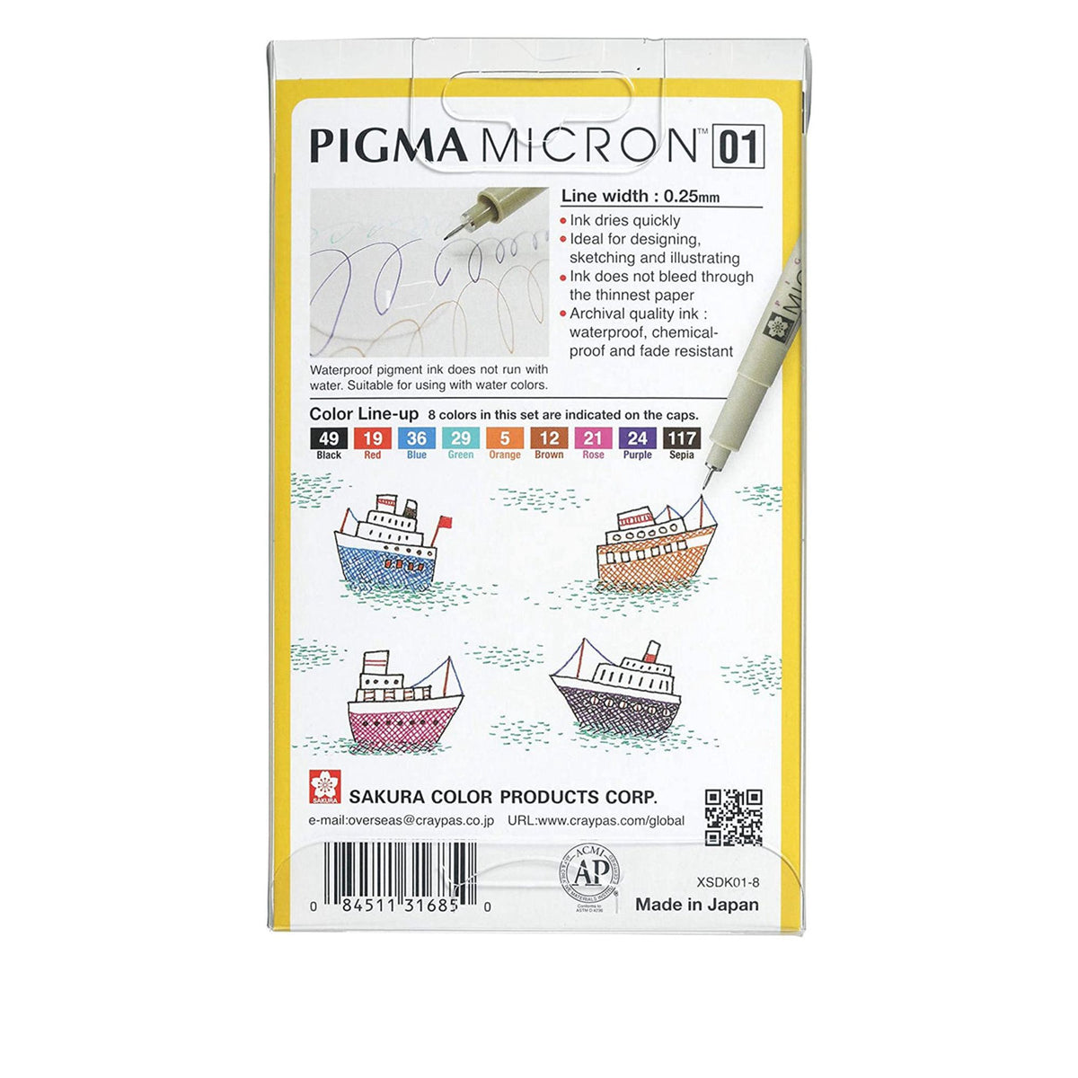 Sakura Pigma 8 Color Set 01 || مجموعة اقلام ساكورا ٨ لون براس مقاس ٠١