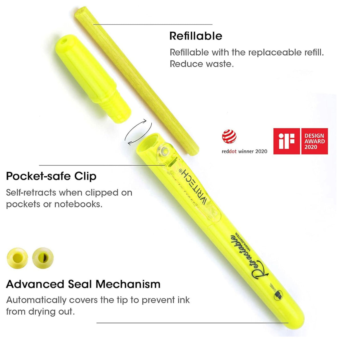 Writech Tetractable Highlighters 6 Neon Colors || اقلام فسفوري كبس ٦ لون نيون رايتيك