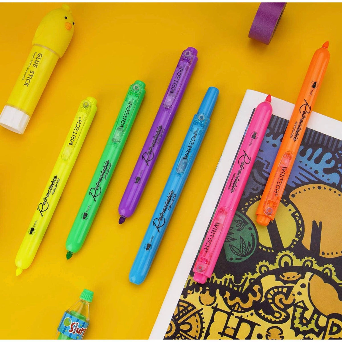 Writech Tetractable Highlighters 6 Neon Colors || اقلام فسفوري كبس ٦ لون نيون رايتيك