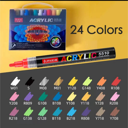 Jubai Acrylic Marker Line 4mm 24 color ||  اقلام اكريلك ماركر 4مم 24 لون