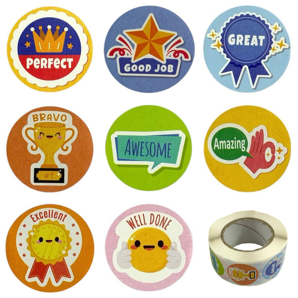 A&T English Encouragement Stickers 500 Pcs || رول ستيكرات تشجيعية انجليزية ٥٠٠ حبة