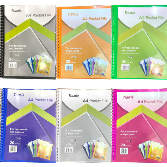A4 Pocket File 20 Pockets Assorted Colors || ملف جيوب الوان متنوعة عدد ٢٠ جيب