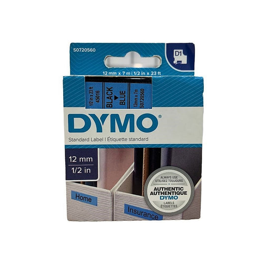 DYMO Labels for Label Machine 1/2 inch black on blue || ليبلات دايمو خاصه لماكينه الملصقات 1/2 انش خط اسود علي ليبل ازرق