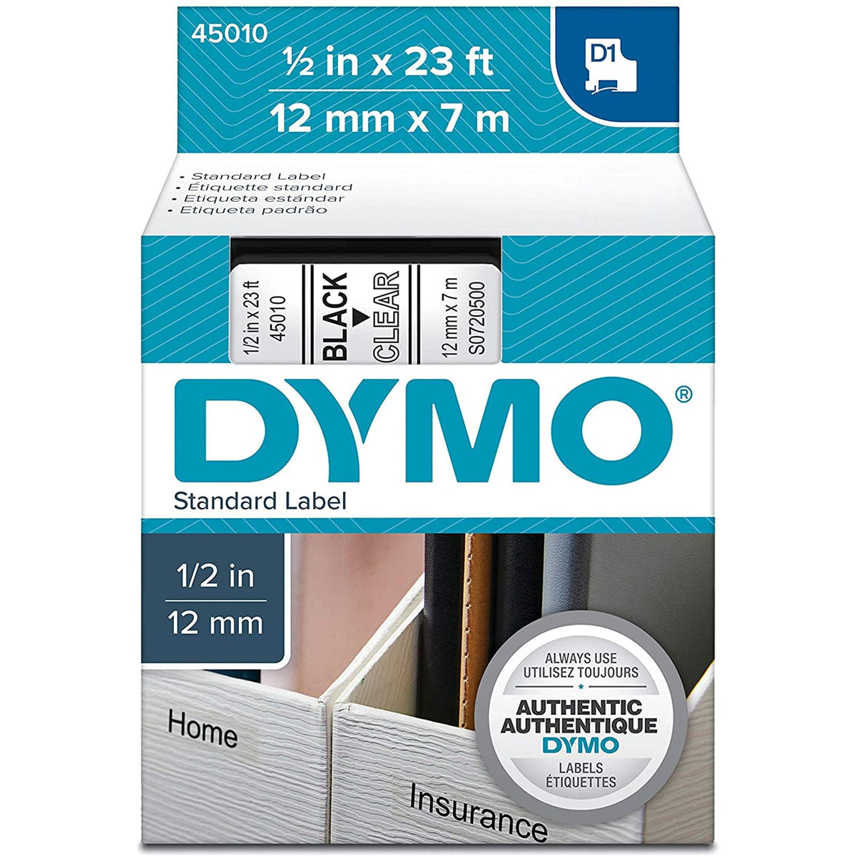 DYMO Labels for Label Machine 1/2 inch black on Clear || ليبلات دايمو خاصه لماكينه الملصقات 1/2 انش خط اسود علي ليبل شفاف