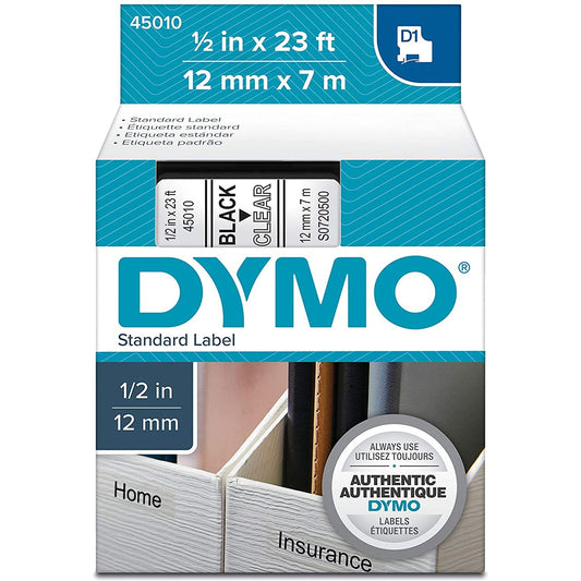 DYMO Labels for Label Machine 1/2 inch black on Clear || ليبلات دايمو خاصه لماكينه الملصقات 1/2 انش خط اسود علي ليبل شفاف