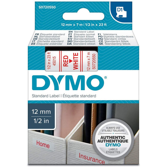 DYMO Labels for Label Machine 1/2 inch Red on white || ليبلات دايمو خاصه لماكينه الملصقات 1/2 انش خط احمر علي ليبل ابيض