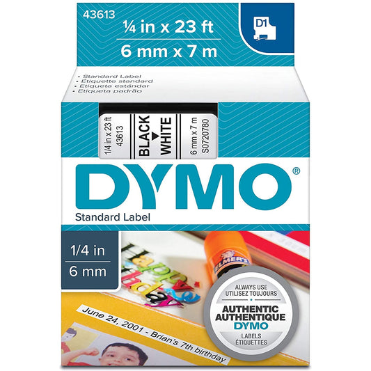 DYMO Labels for Label Machine 1/4 inch black on white || ليبلات دايمو خاصه لماكينه الملصقات 1/4 انش خط اسود علي ليبل ابيض
