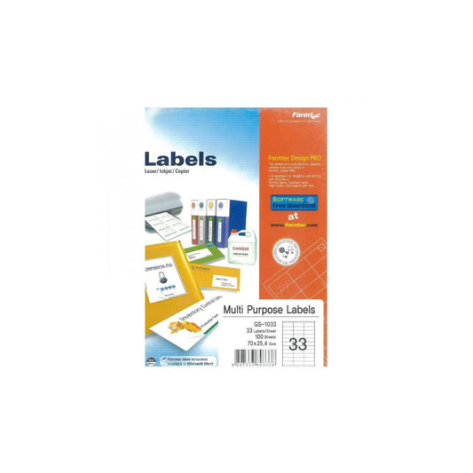 Formtec A4 Label 33 Stickers || ورق لاصق فورماتك مقسم ٣٣ ستيكر⁩