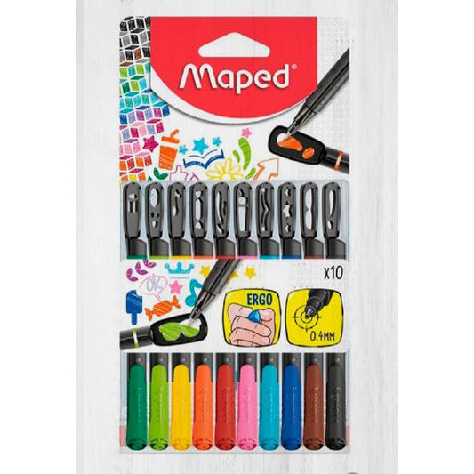 Maped 10 Colors Fineliner Ergo || اقلام حبر ضعيفة مابد ١٠ لون