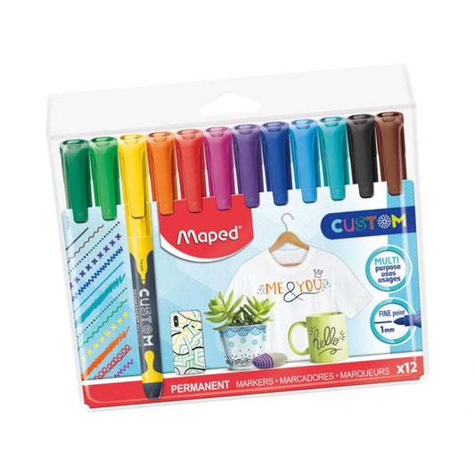 Maped Custom Permanent marker 12 Colors || اقلام ماركر ثابته ماركة مابد 12 لون