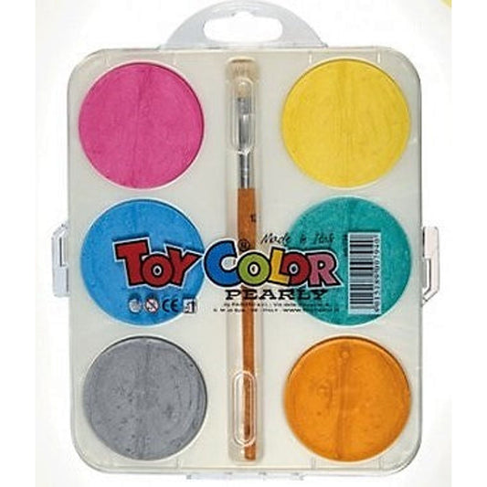 Toy Color Pearly watercolors 6 tablets || الوان مائيه لؤلؤيه توي كولر الايطاليه 6 اقراص كبيره