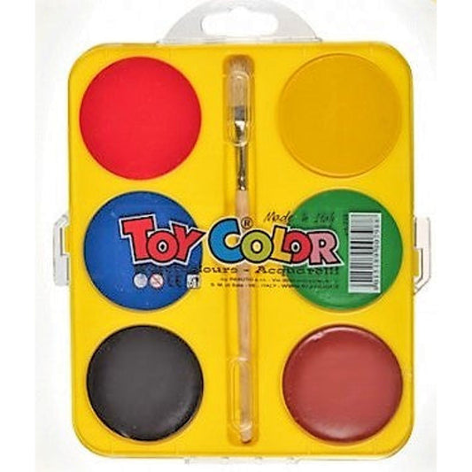 Toy Color Watercolors 6 Tablets 57 mm || الوان مائيه اقراص توي كولر الايطاليه 6 اقراص كبيره