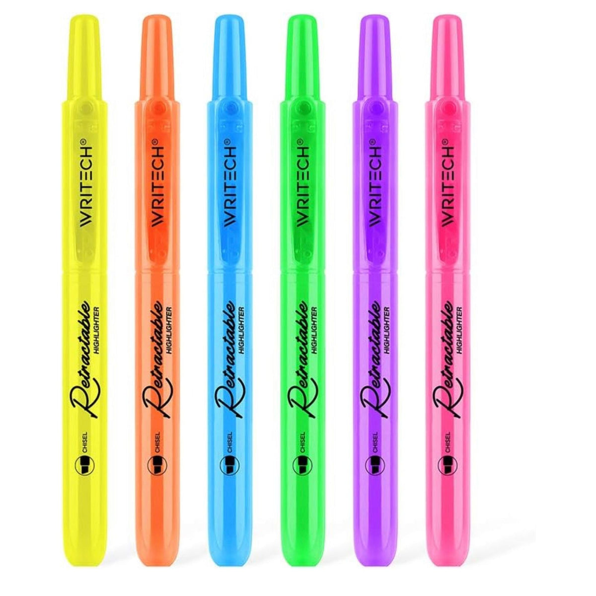 Writech Tetractable Highlighters 6 Neon Colors || اقلام فسفوري كبس ٦ لون نيون رايتيك