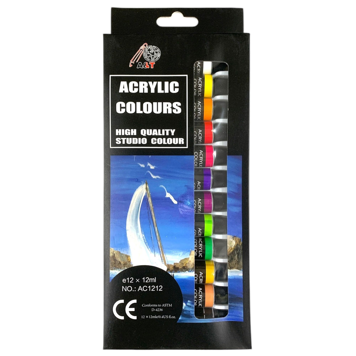 A&T Acrylic Paint 12 Colors 12 ml  || الوان اكريليك انابيب 12 لون 12 مل