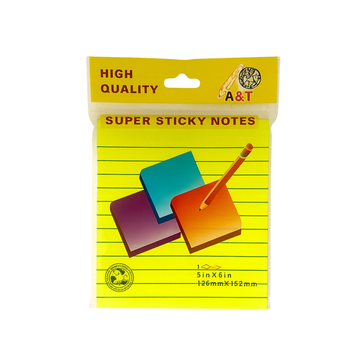 A&T Lined Super Sticky Notes 5x6 || ورق ملاحظات بوست ات ستيكي نوت فسفوري 5*6