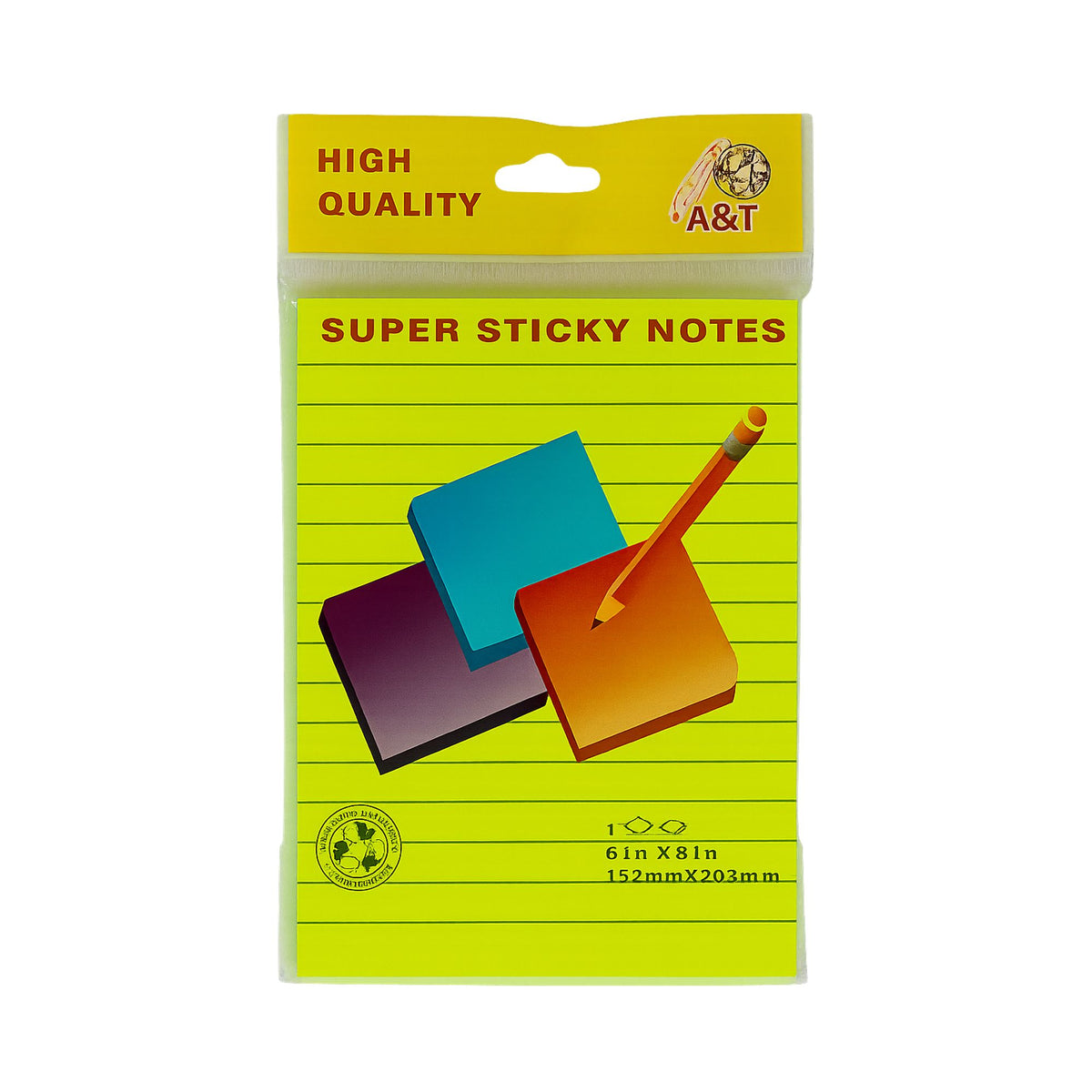 A&T Lined Super Sticky Notes 6x8 || ورق ملاحظات بوست ات ستيكي نوت فسفوري 6*8