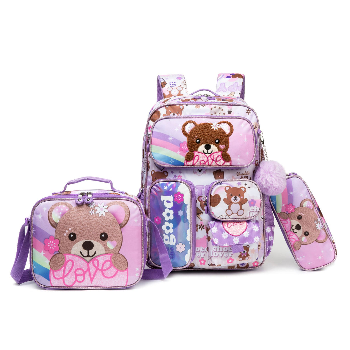 17"  Backpack 3PCS BEAR TWINS || شنطة ظهر 17 انش 3 قطع دب توينز