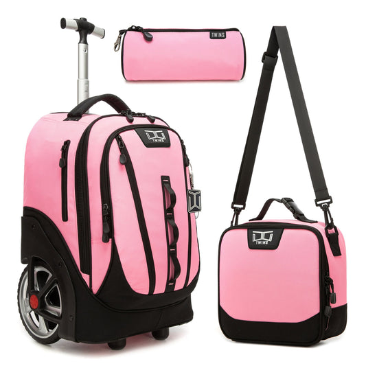 18“ Big wheel Trolley Backpack 3PCS Pink  || شنطة ترولي 18انش عجل كبير 3 قطع وردي توينز