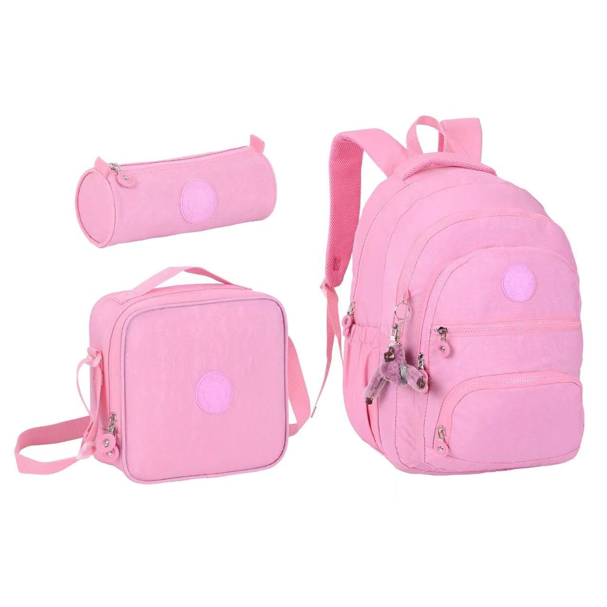 Twins Back To School Glitter Set 3 Pcs 18" Backpack + Lunch bag + Pencil Pouch Pink || مجموعة العودة للمدرسةزري 3 قطع جنطة ظهر 18 انش و جنطة اكل و مقلمة وردي
