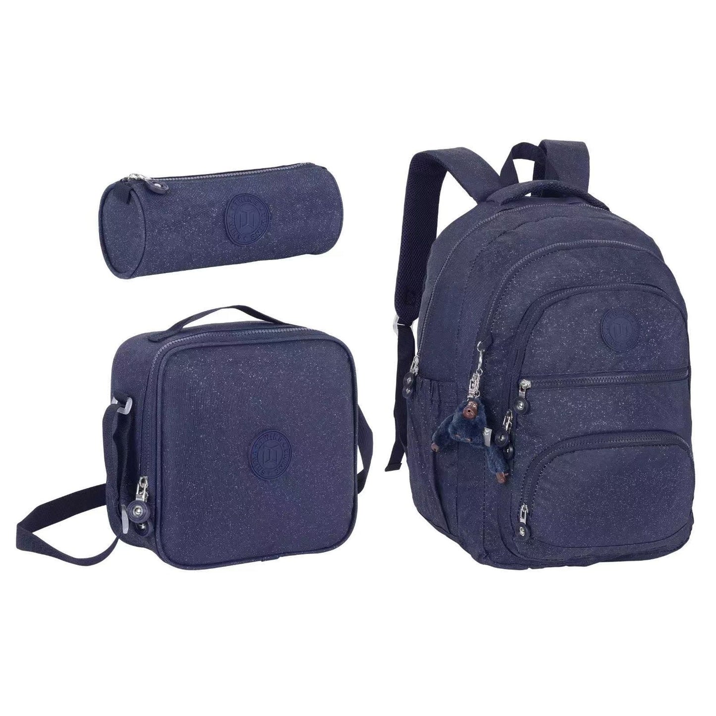 Twins Back To School Glitter Set 3 Pcs 18" Backpack + Lunch bag + Pencil Pouch Navy || مجموعة العودة للمدرسةزري 3 قطع جنطة ظهر 18 انش و جنطة اكل و مقلمة كحلي