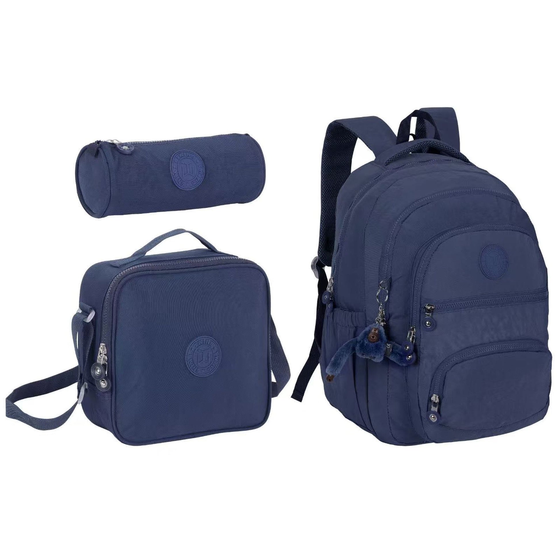 Twins Back To School Set 3 Pcs 18" Backpack + Lunch bag + Pencil Pouch Navy || مجموعة العودة للمدرسة 3 قطع جنطة ظهر 18 انش و جنطة اكل و مقلمة كحلي