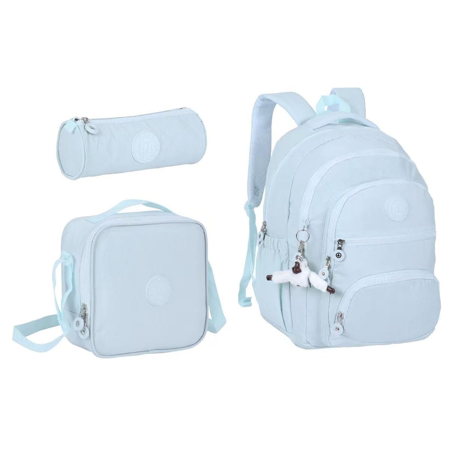 Twins Back To School Set 3 Pcs 18" Backpack + Lunch bag + Pencil Pouch Light Blue || مجموعة العودة للمدرسة 3 قطع جنطة ظهر 18 انش و جنطة اكل و مقلمة ازرق سماوي