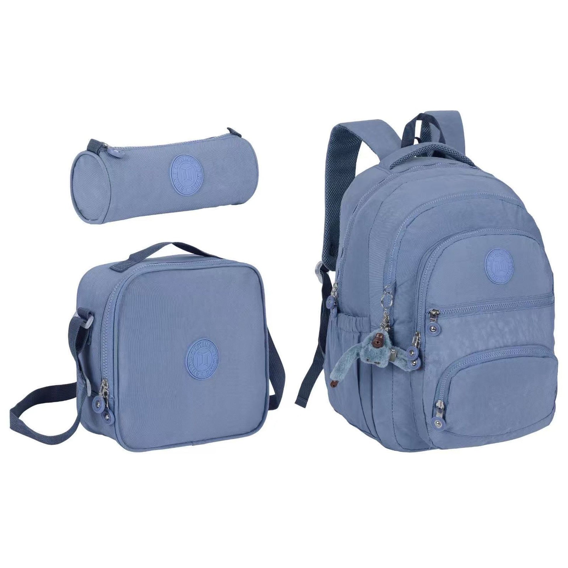 Twins Back To School Set 3 Pcs 18" Backpack + Lunch bag + Pencil Pouch Blue || مجموعة العودة للمدرسة 3 قطع جنطة ظهر 18 انش و جنطة اكل و مقلمة ازرق