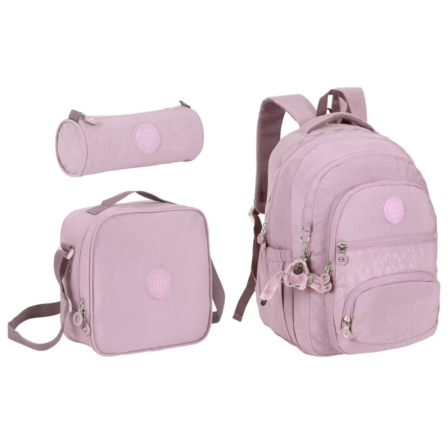 Twins Back To School Set 3 Pcs 18" Backpack + Lunch bag + Pencil Pouch Purple || مجموعة العودة للمدرسة 3 قطع جنطة ظهر 18 انش و جنطة اكل و مقلمة بنفسجي