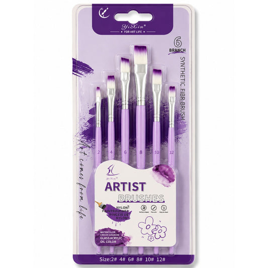 Straight Painting Brush Pack 6 Pcs Purple || مجموعة فرش رسم مشطوفة 6 حبة بنفسجي