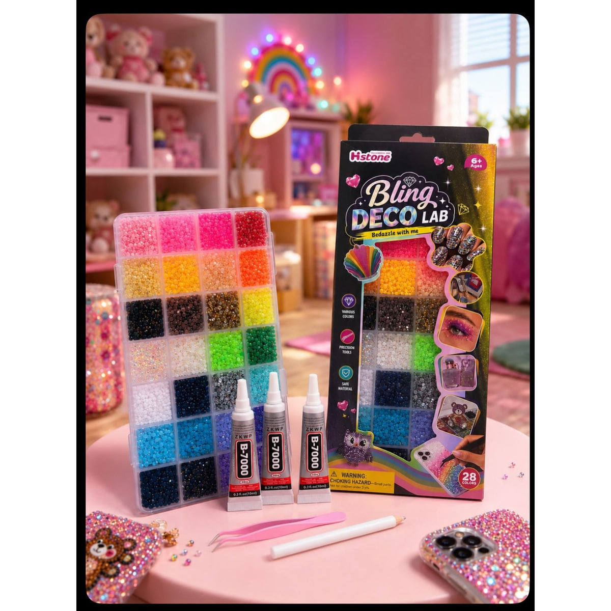 Bedazzled Crystals 28 Colors with Glue Set || مجموعة بيدازلد كريستال ٢٨ لون مع صمغ