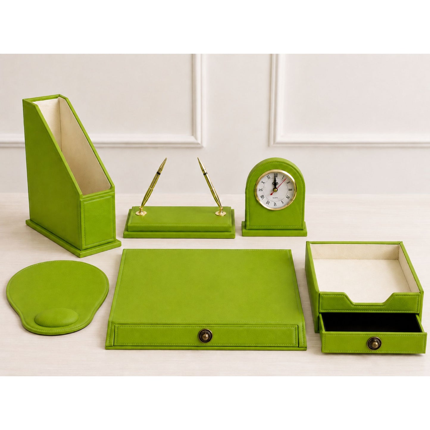 Green Leather Desk Set 6 PCS || طقم مكتب جلد اخضر6 قطع