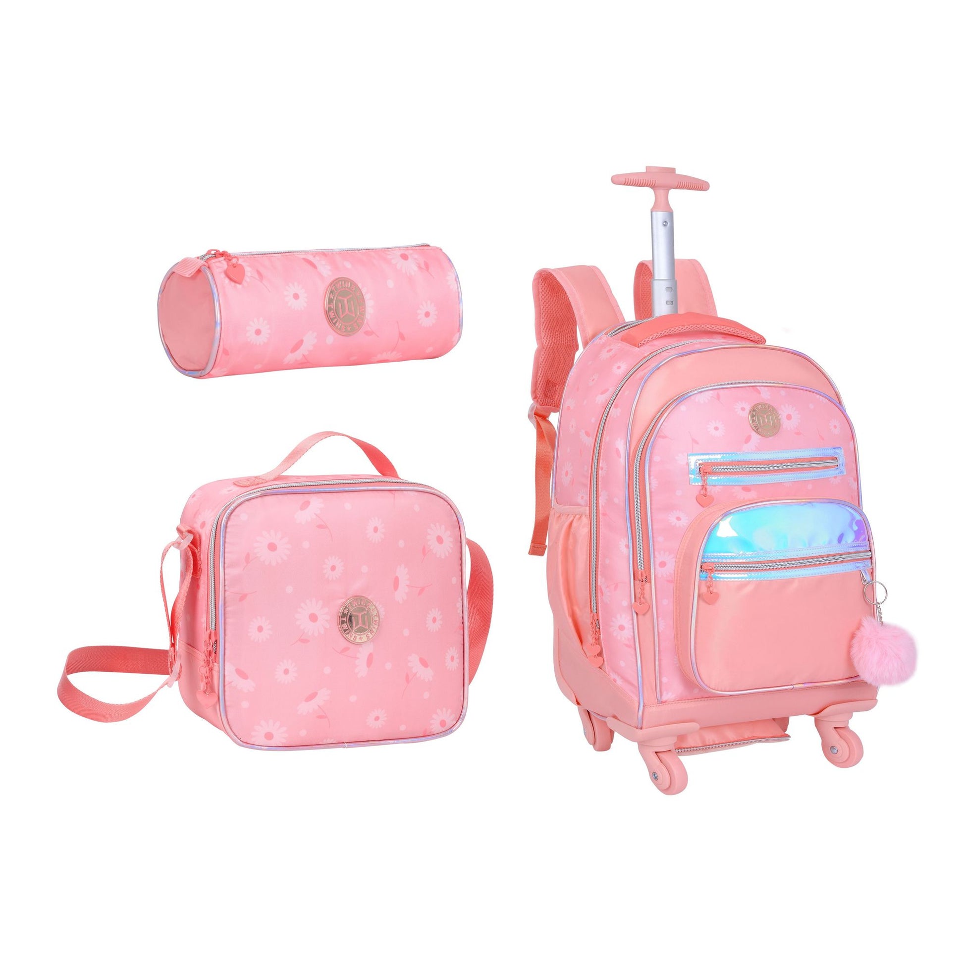 TROLLEY BAG+LUNCH BAG+PENCIL CASE PINK TWINS || شنطة ترولي 4 تواير مشجر 3 قطع TWINS
