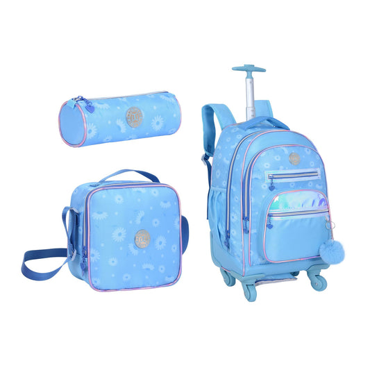 TROLLEY BAG+LUNCH BAG+PENCIL CASE BLUE TWINS || شنطة ترولي 4 تواير مشجر 3 قطع TWINS