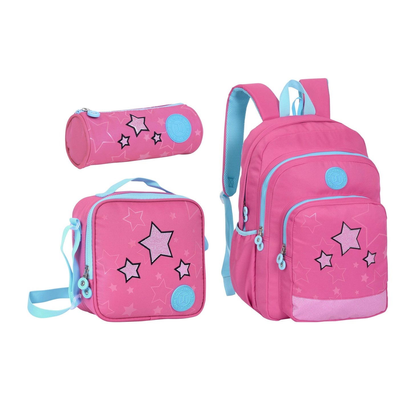 18INCH BACKPACK+LUNCH BAG+PENCIL CASE LIGHT RED TWINS || شنطة ظهر طبي 18 انش الوان فواتح 3 قطع TWINS
