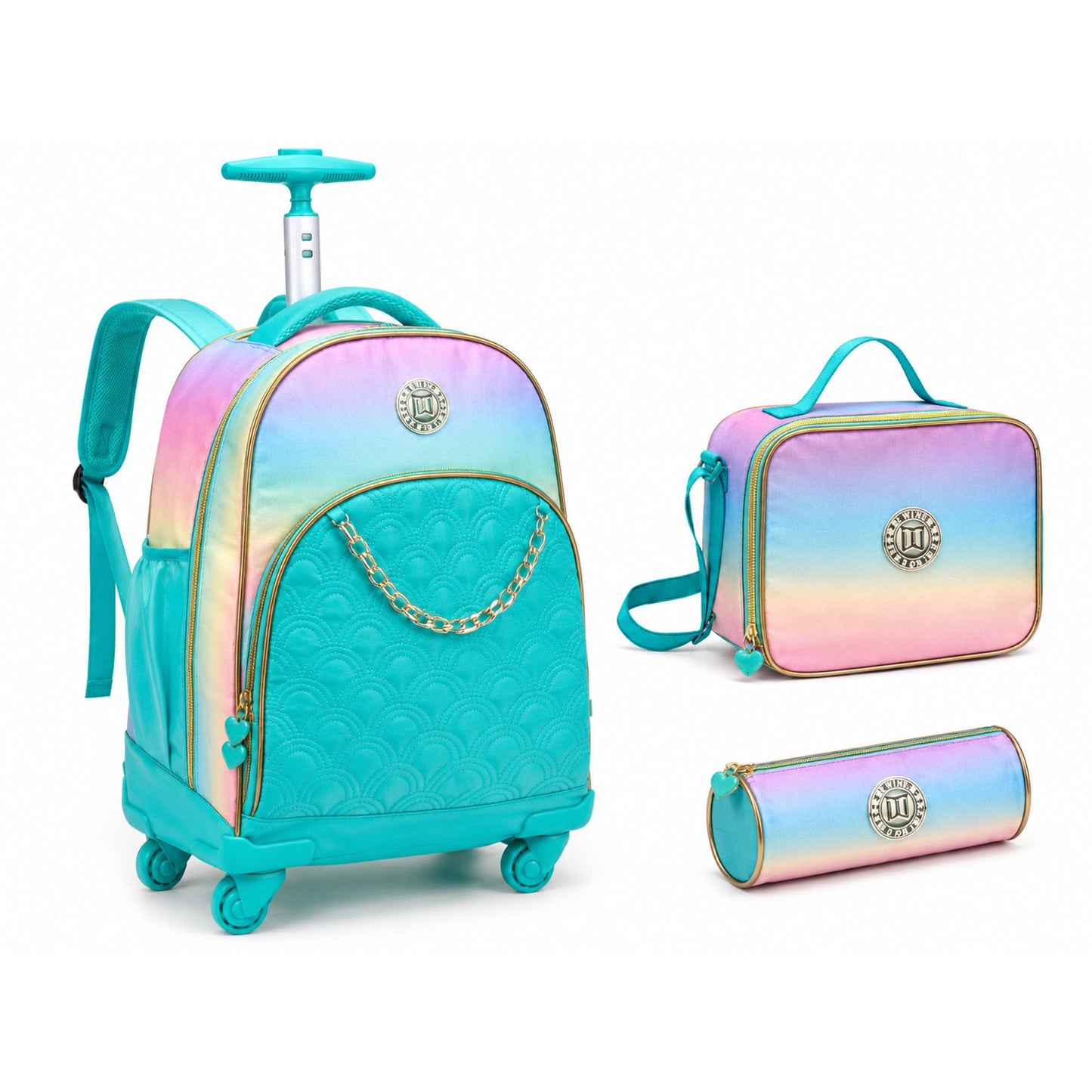 Twins Back To School Set 3 Pcs Trolley Backpack + Lunch bag + Pencil Pouch Blue || مجموعة العودة للمدرسة 3 قطع جنطة سحب 4 تواير و جنطة اكل و مقلمة ازرق